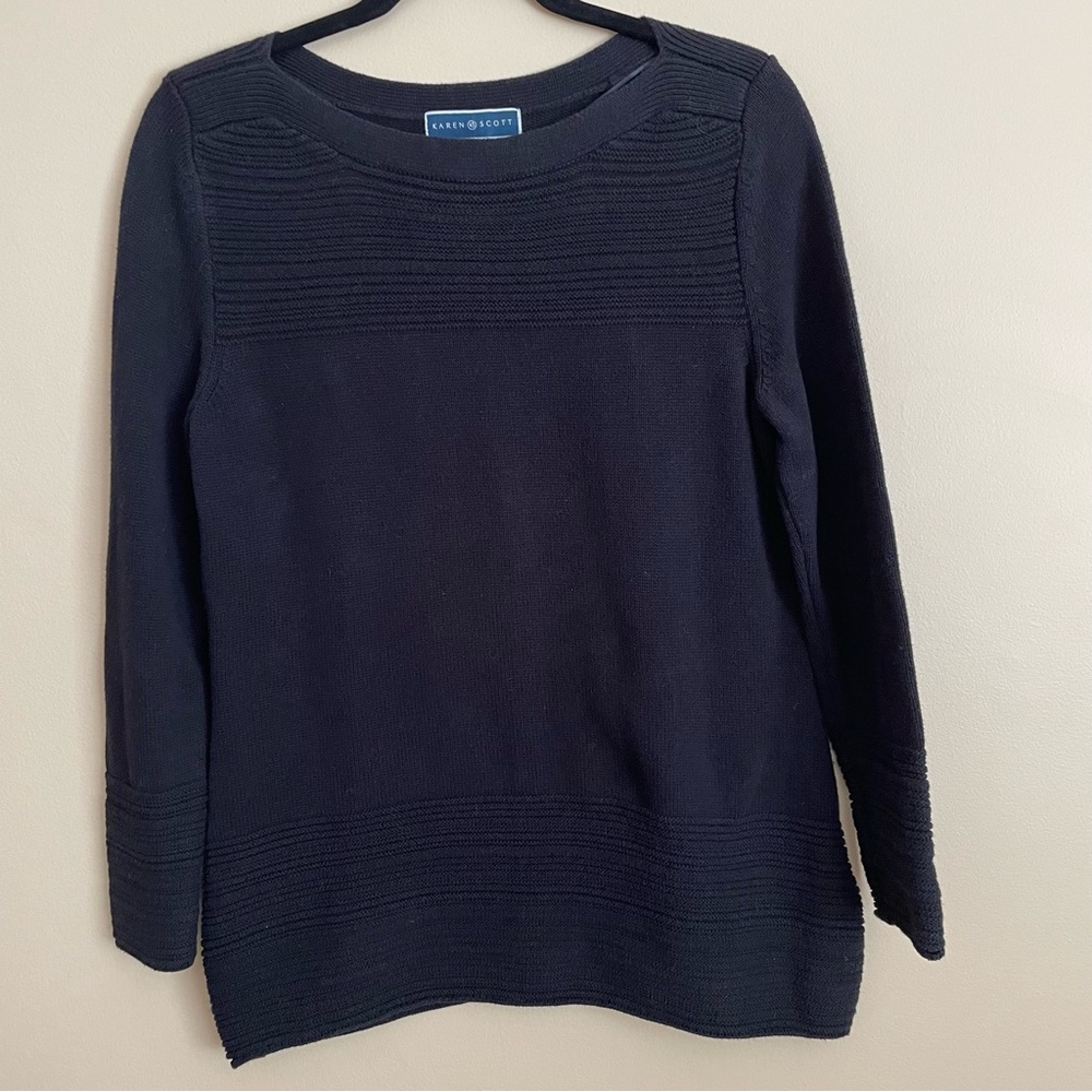Karen Scott Women's 100% Cotton Boat-Neck Sweater Long Sleeve Black Size S